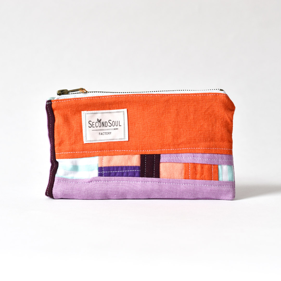 Patchwork Tasche in orange und Flieder aus Stoffresten