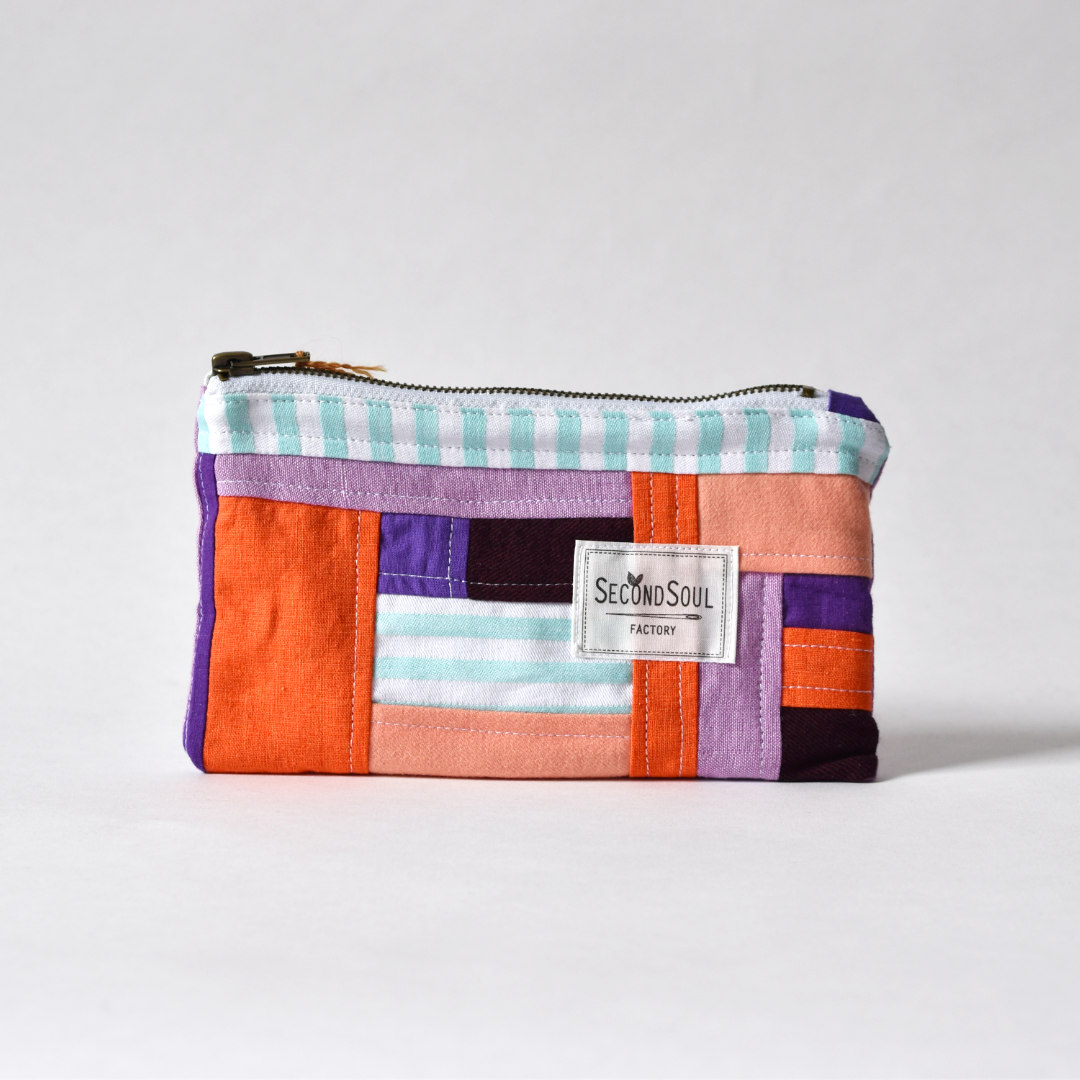 Patchwork Tasche in orange und Flieder aus Stoffresten