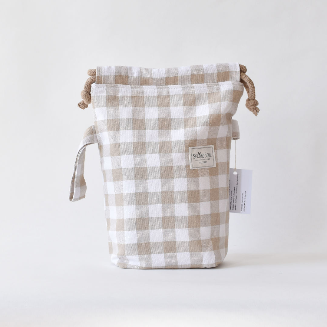 Strickprojekttasche für unterwegs in gingham beige