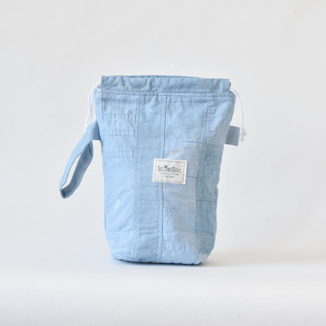 Indigo Patchwork-Strickbeutel